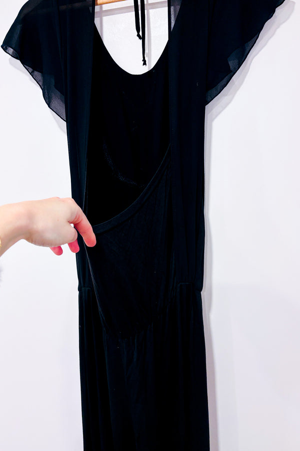 Jumpsuit noir avec billes blanches, noire et or à nouer (s)-Bianco Ghiacco-La Penderie du Paradis 🕊