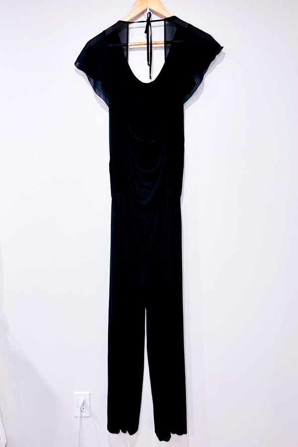 Jumpsuit noir avec billes blanches, noire et or à nouer (s)-Bianco Ghiacco-La Penderie du Paradis 🕊