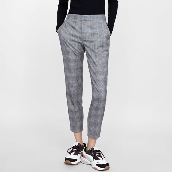 Pantalon gris et rouge à carreaux (m)-Zara-La Penderie du Paradis 🕊