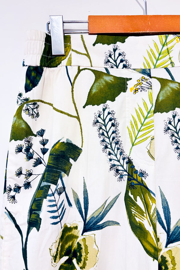 Pantalon ample crème et vert fleuri taille élastique (s)*-Zara-La Penderie du Paradis 🕊