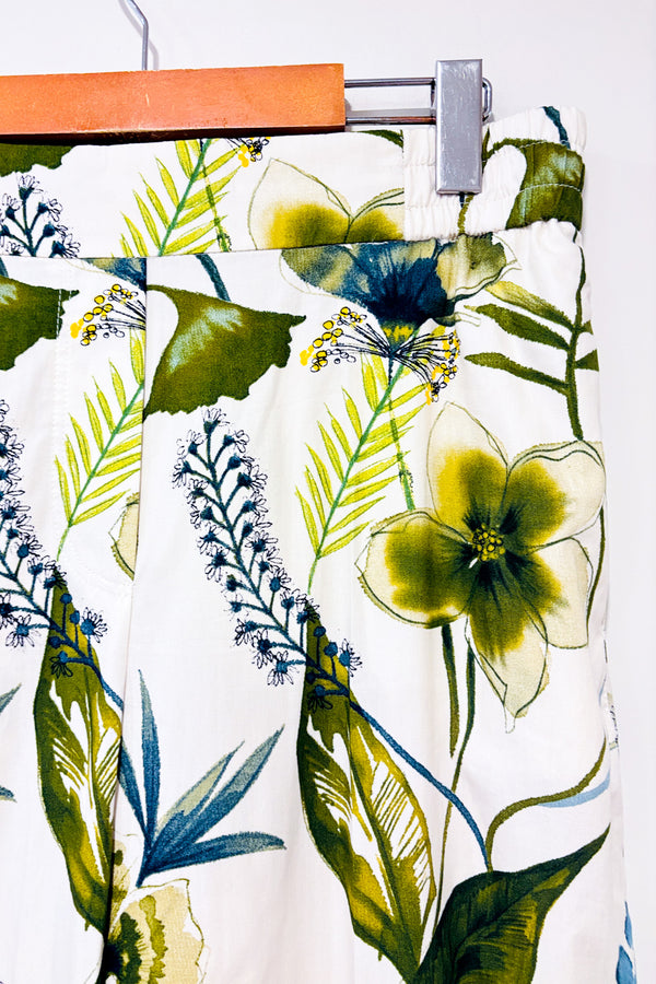 Pantalon ample crème et vert fleuri taille élastique (s)*-Zara-La Penderie du Paradis 🕊