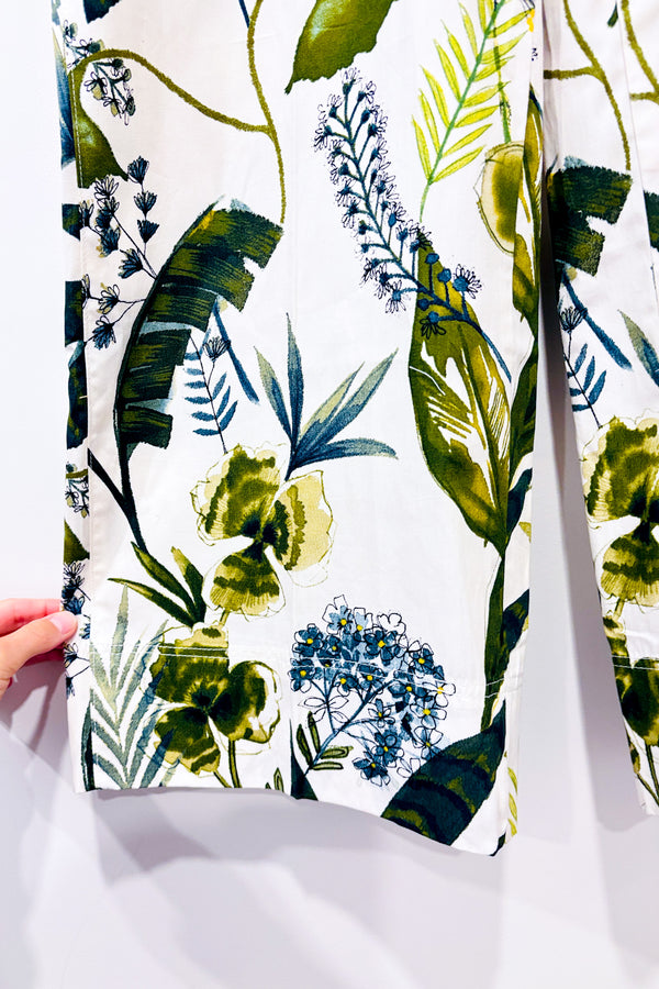 Pantalon ample crème et vert fleuri taille élastique (s)*-Zara-La Penderie du Paradis 🕊
