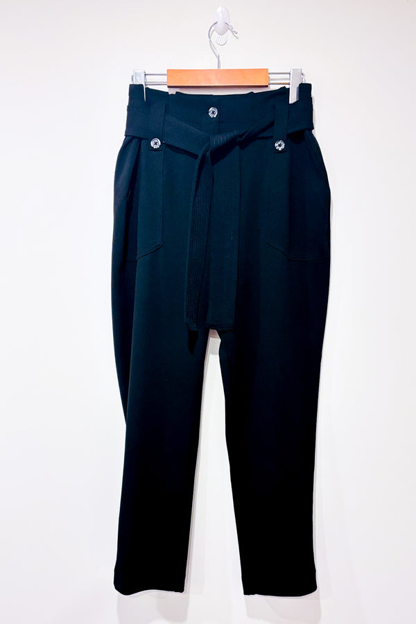 Pantalon noir taille haute à nouer (m)-Suzy Shier-La Penderie du Paradis 🕊