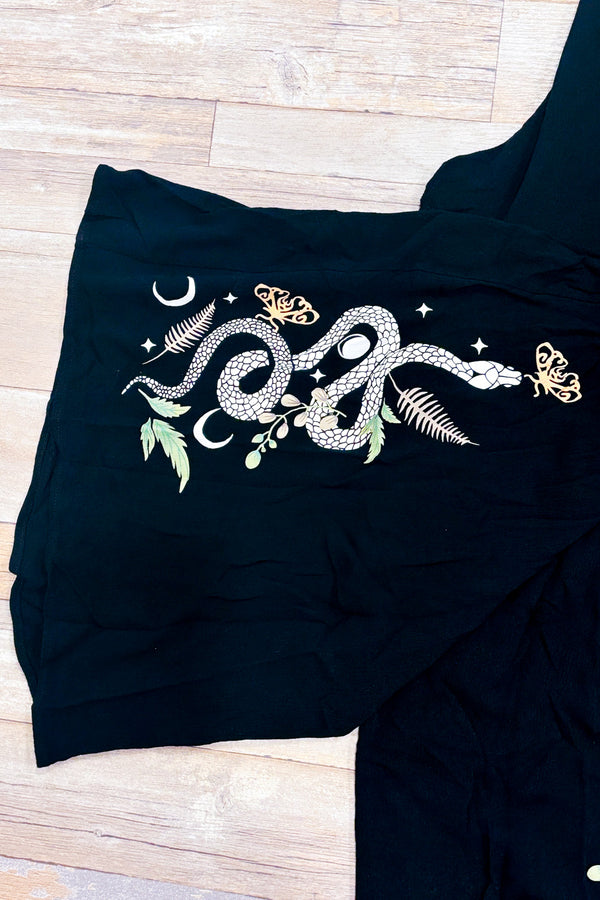 Pantalon large noir gothique à imprimé serpent et plantes seconde main - Romwe- La Penderie du Paradis