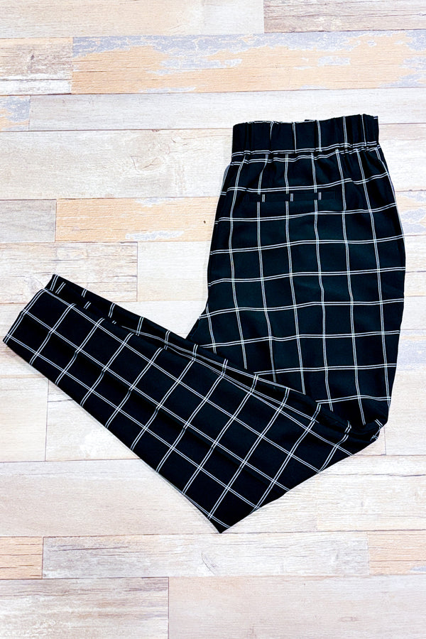 Pantalon noir et blanc à carreaux taille élastique* seconde main - Reitmans- La Penderie du Paradis