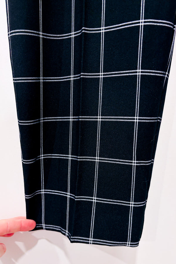 Pantalon noir et blanc à carreaux taille élastique* seconde main - Reitmans- La Penderie du Paradis