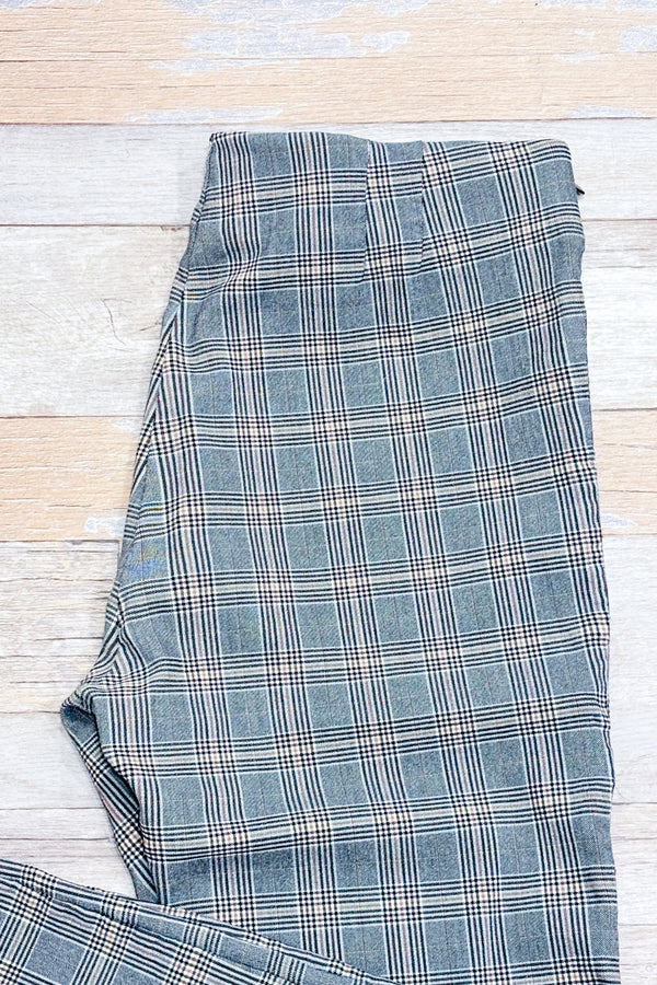 Pantalon extensible gris et jaune à carreaux * seconde main - Zara- La Penderie du Paradis