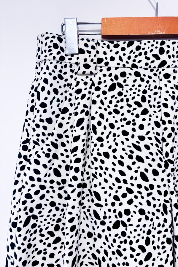 Pantalon fluide ample crème et noir motif animal * seconde main - La Penderie du Paradis- La Penderie du Paradis