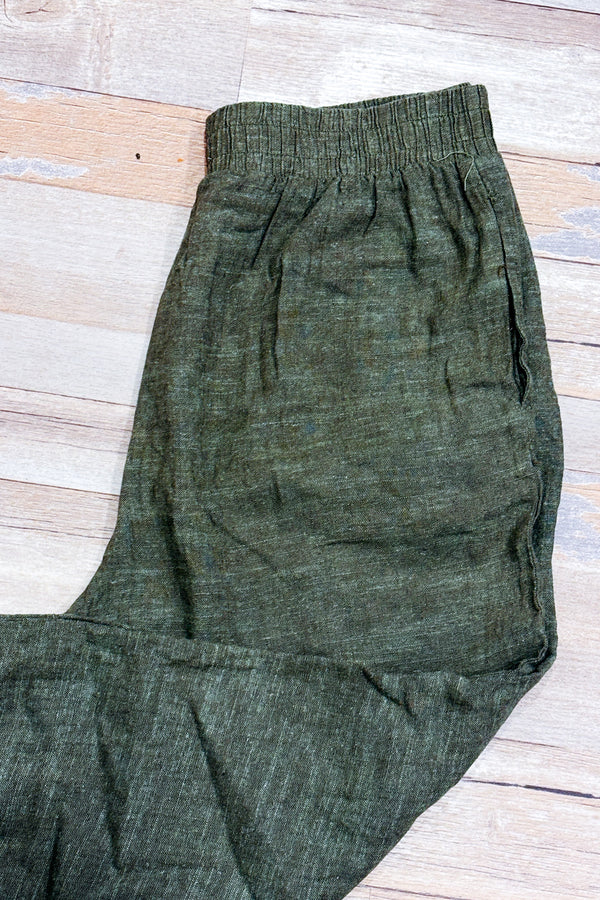 Pantalon vert jambe ample en lin * seconde main - Ella Moss- La Penderie du Paradis