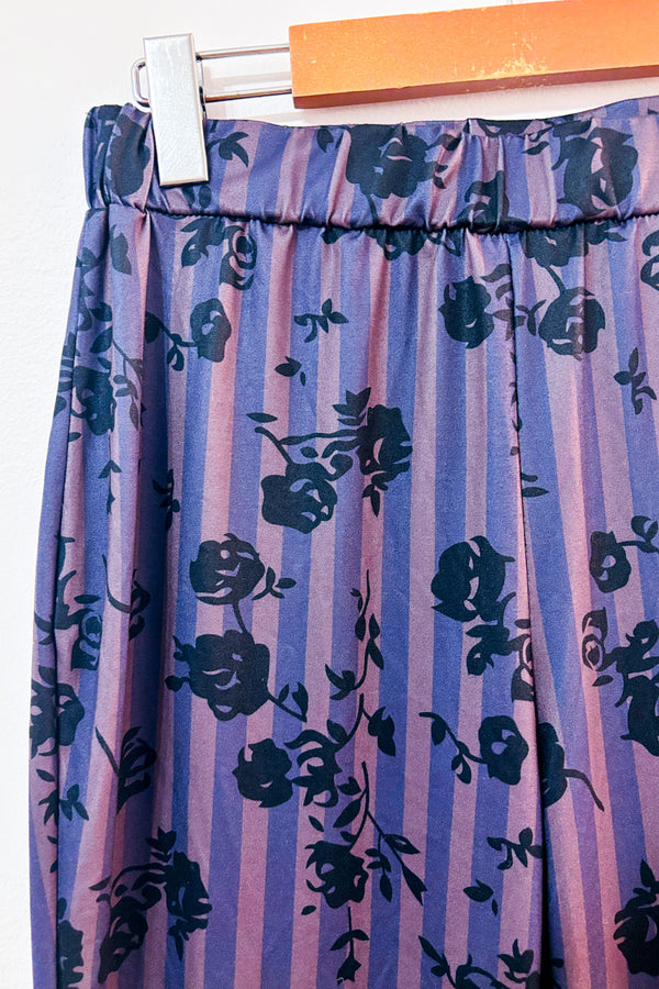 Pantalon extensible mauve rayé à motif floral seconde main - Romwe- La Penderie du Paradis