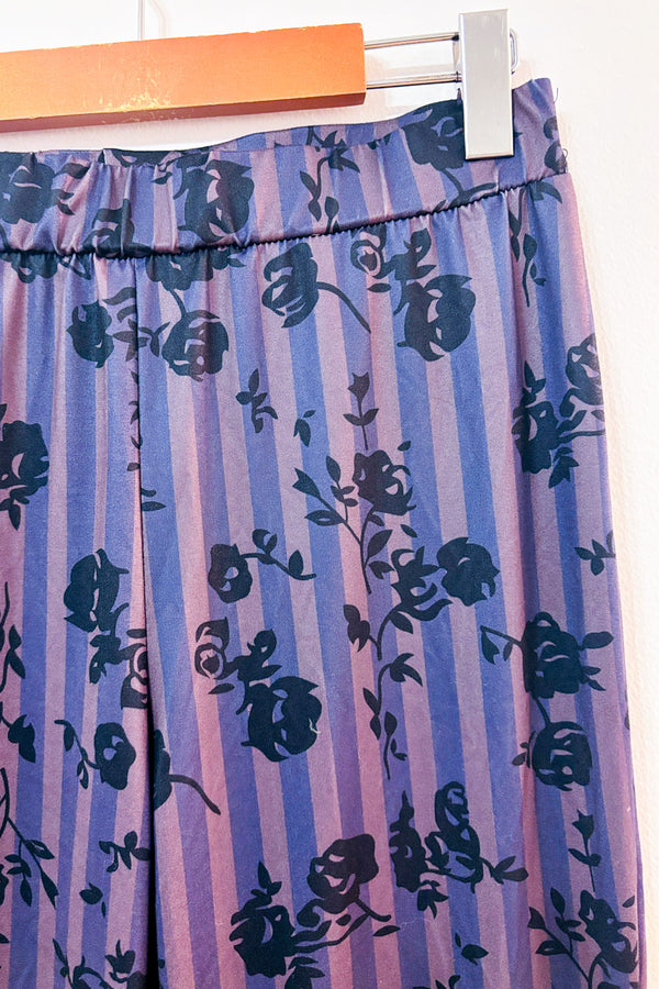 Pantalon extensible mauve rayé à motif floral seconde main - Romwe- La Penderie du Paradis