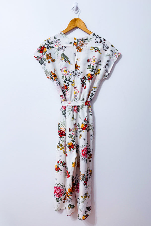 Jumpsuit blanc fleuri cache-coeur seconde main - SWS Streetwear Society- La Penderie du Paradis