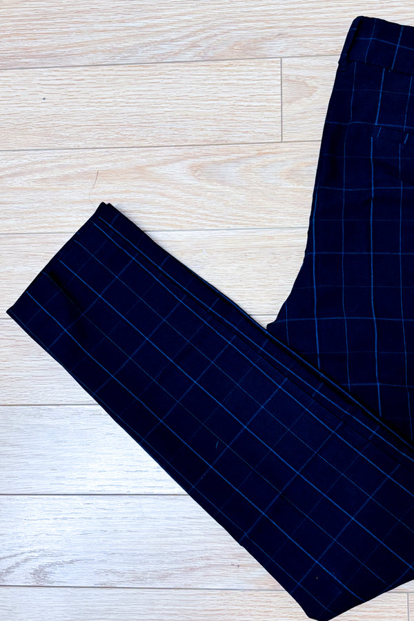 Pantalon marine à carreaux extensible seconde main - Reitmans- La Penderie du Paradis