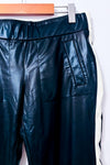 Pantalon jogger noir effet cuir à bandes blanches* seconde main - Norma Kamali- La Penderie du Paradis