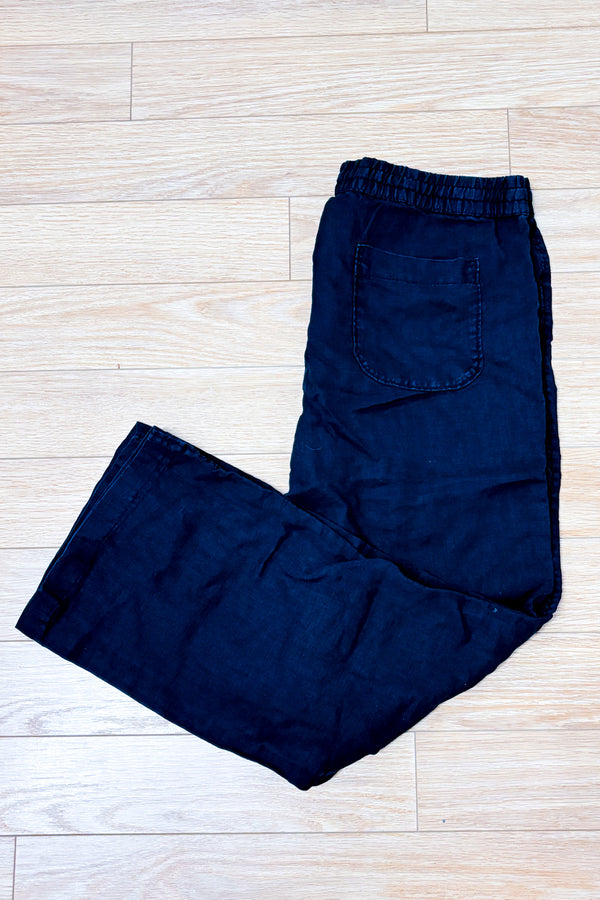 Pantalon noir en lin à taille élastique seconde main - Joe Fresh- La Penderie du Paradis
