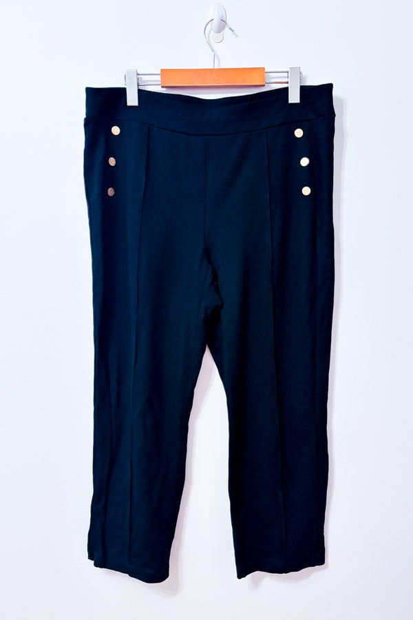 Pantalon noir extensible à boutons dorés* seconde main - Linea Domani- La Penderie du Paradis