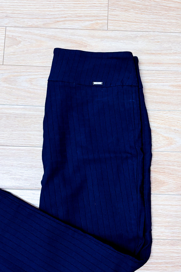 Pantalon marine texturé à enfiler seconde main - S.C. & Co- La Penderie du Paradis