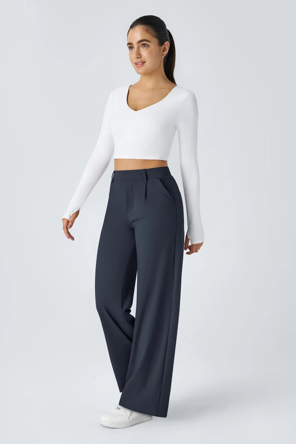 Pantalon marine droit à taille haute et plis* seconde main - Halara- La Penderie du Paradis