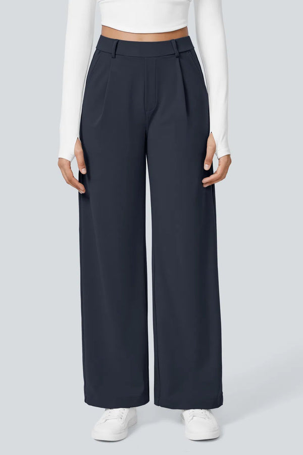 Pantalon marine droit à taille haute Halara
