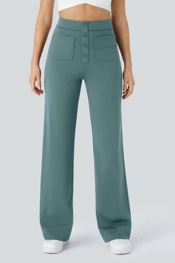 Pantalon vert droit à poches plaquées Halara