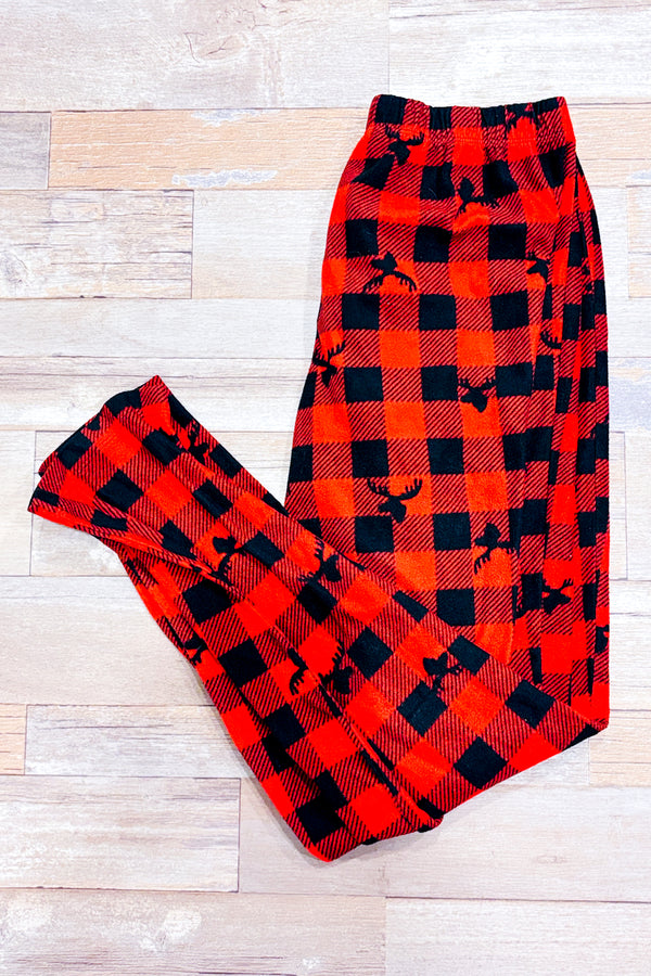 Pantalon de pyjama en peluche rouge à carreaux (m)-Autres-La Penderie du Paradis 🕊