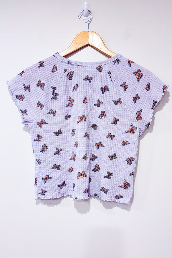 T-shirt gaufré mauve motif papillon (s)-American Eagle-La Penderie du Paradis 🕊