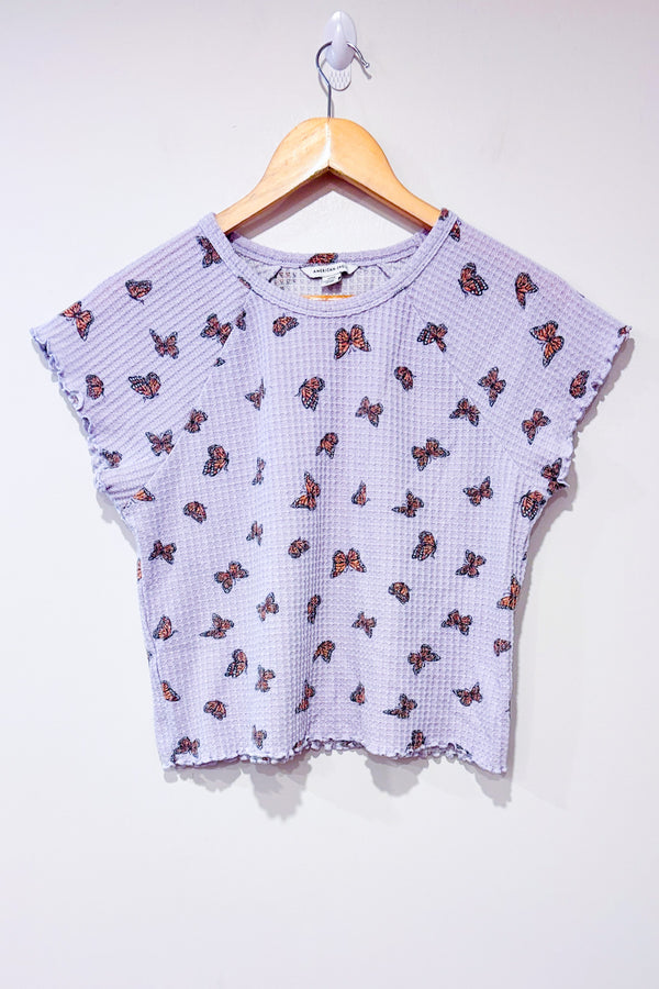 T-shirt gaufré mauve motif papillon (s)-American Eagle-La Penderie du Paradis 🕊