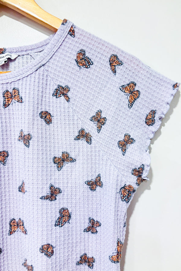 T-shirt gaufré mauve motif papillon (s)-American Eagle-La Penderie du Paradis 🕊