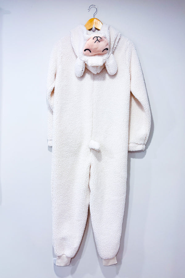 Pyjama une piece blanc et rose en peluche avec cactus seconde main - Funzietime- La Penderie du Paradis