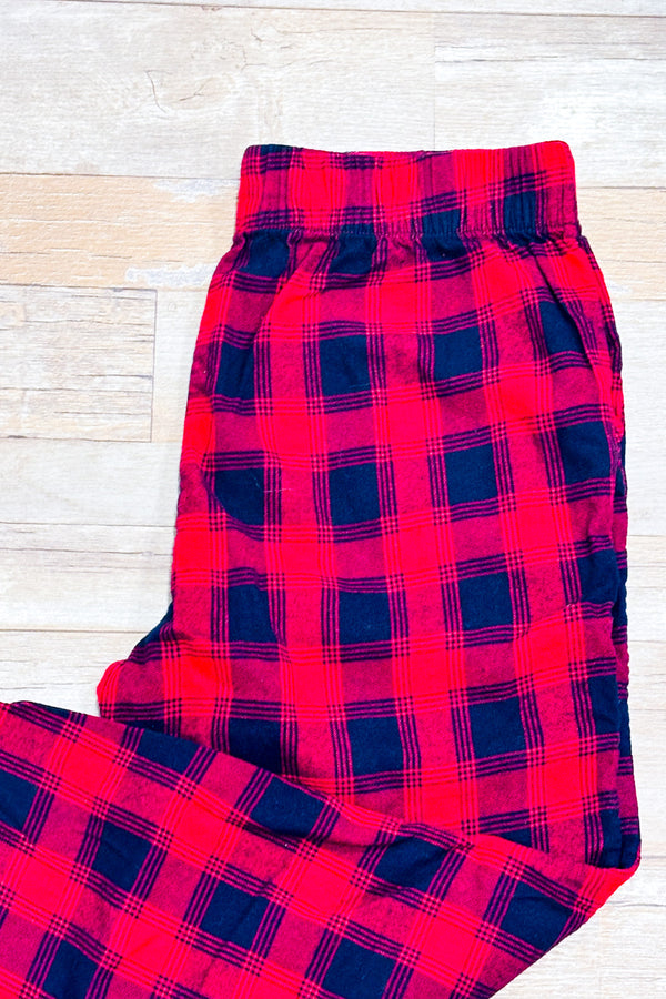 Pantalon de pyjama rouge et marine à carreaux seconde main - Aerie- La Penderie du Paradis