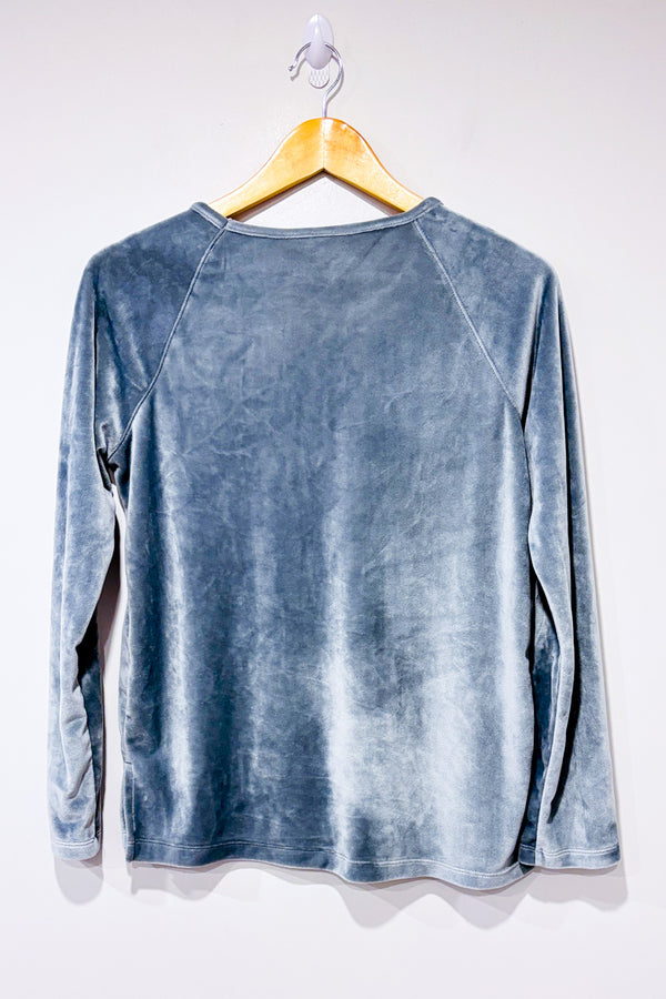 Chandail de pyjama gris en velours ''love my bed'' seconde main - George- La Penderie du Paradis