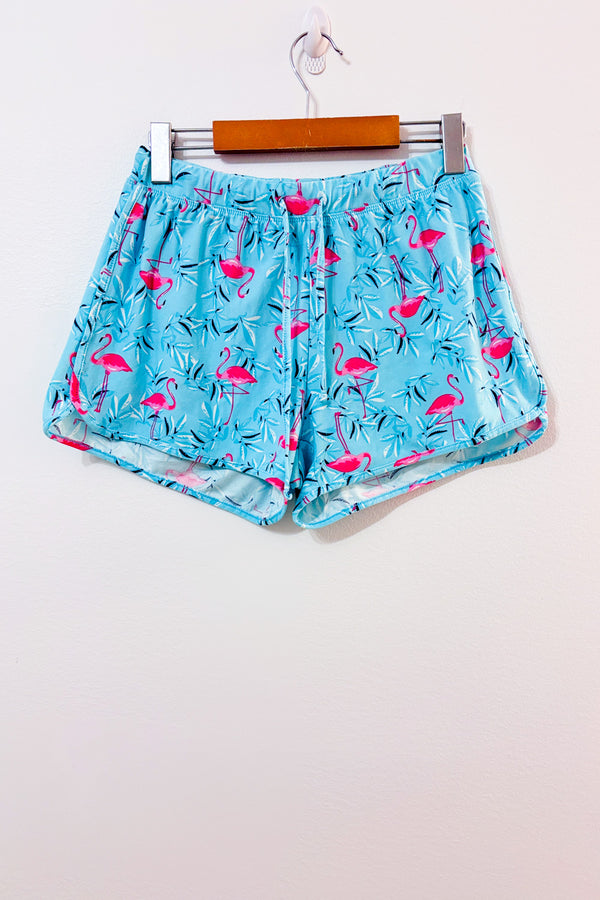 Short de pyjama turquoise à motif flamants roses seconde main - Carisma- La Penderie du Paradis