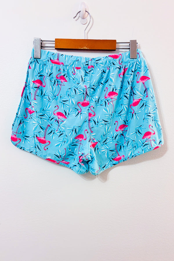 Short de pyjama turquoise à motif flamants roses seconde main - Carisma- La Penderie du Paradis