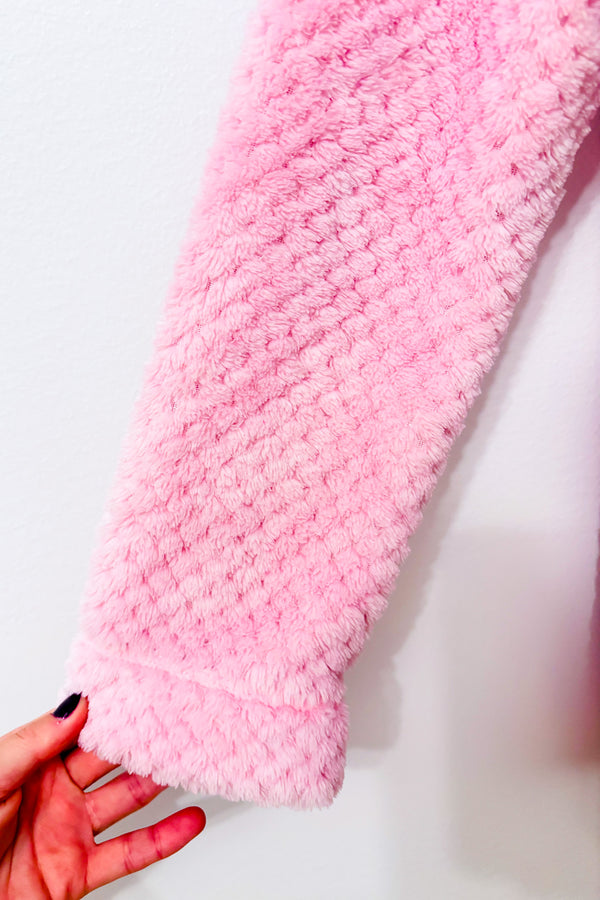 Veste en polar rose texturé à col montant seconde main - La Vie en Rose- La Penderie du Paradis