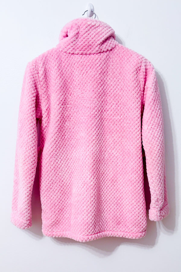 Veste en polar rose texturé à col montant seconde main - La Vie en Rose- La Penderie du Paradis