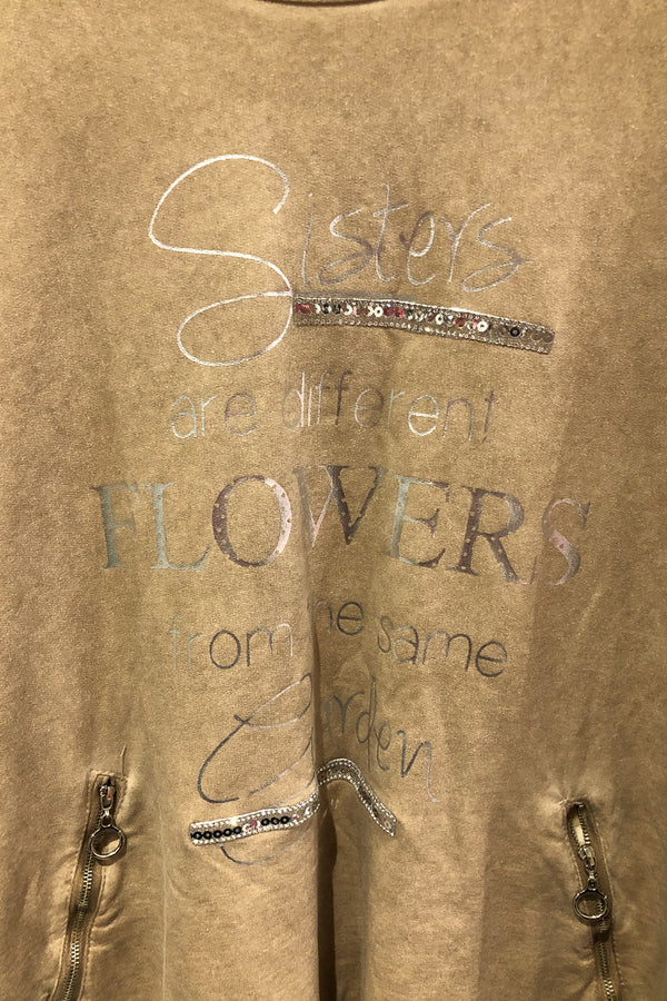 Robe ample taupe ''Sisters are different flowers'' (l) seconde main Bella Amore