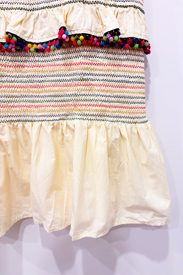 Robe beige à volant et pompoms arc-en-ciel (s)-Never Fully Dressed-La Penderie du Paradis 🕊