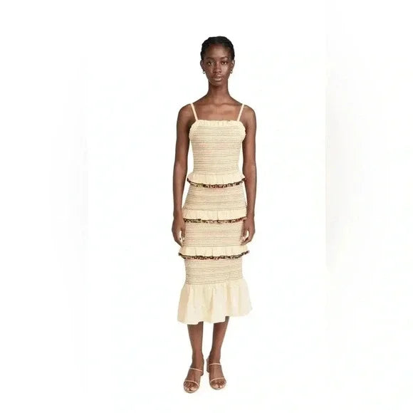 Robe beige à volant et pompoms arc-en-ciel (s)-Never Fully Dressed-La Penderie du Paradis 🕊