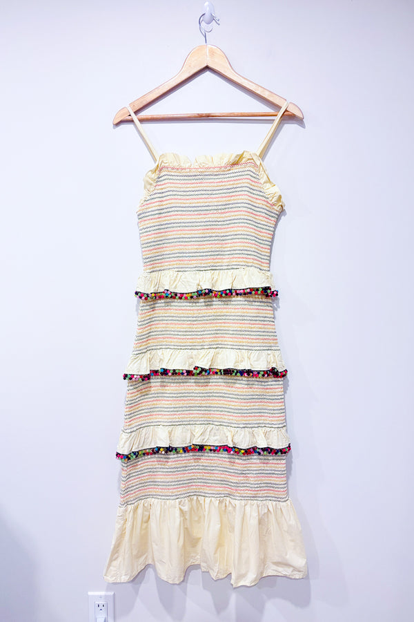 Robe beige à volant et pompoms arc-en-ciel (s)-Never Fully Dressed-La Penderie du Paradis 🕊