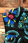 Robe bustier noire avec fleurs bleues et roses (m) seconde main Pink Ice