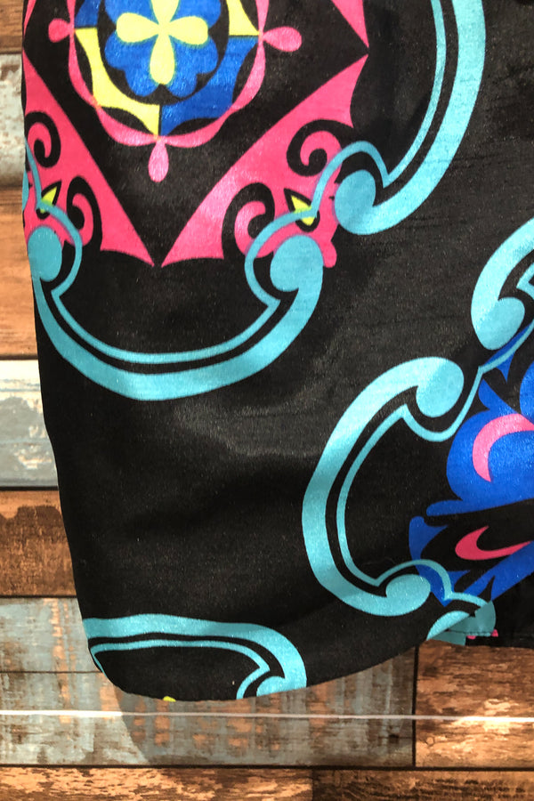 Robe bustier noire avec fleurs bleues et roses (m) seconde main Pink Ice