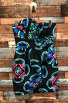 Robe bustier noire avec fleurs bleues et roses (m) seconde main Pink Ice