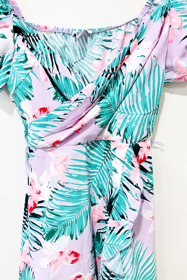 Robe cache-coeur lilas fleurie (xs) seconde main Revamped