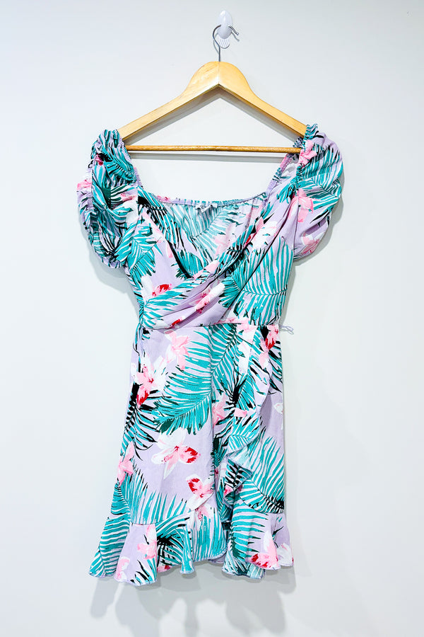 Robe cache-coeur lilas fleurie (xs) seconde main Revamped