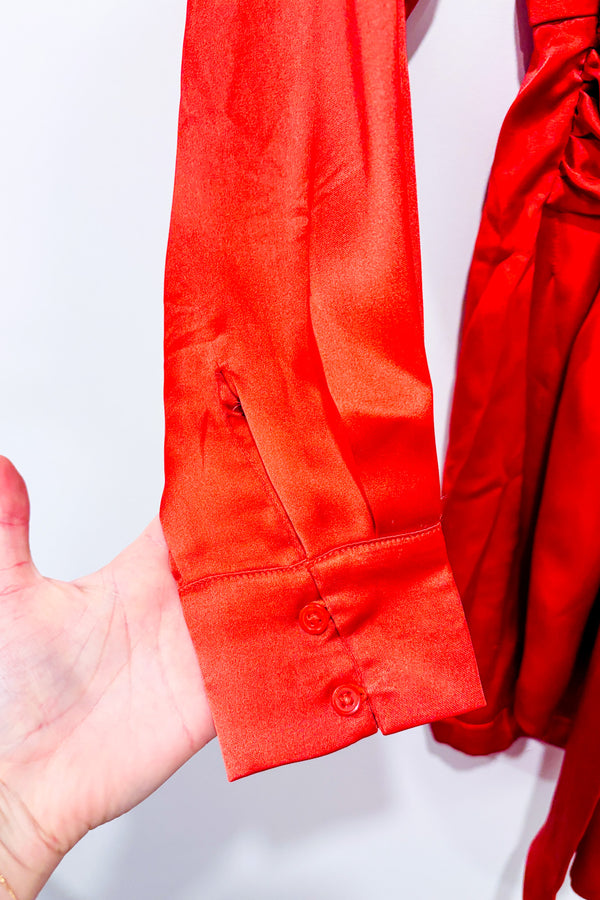 Robe chemise satinée orange (xs)-Dynamite-La Penderie du Paradis 🕊