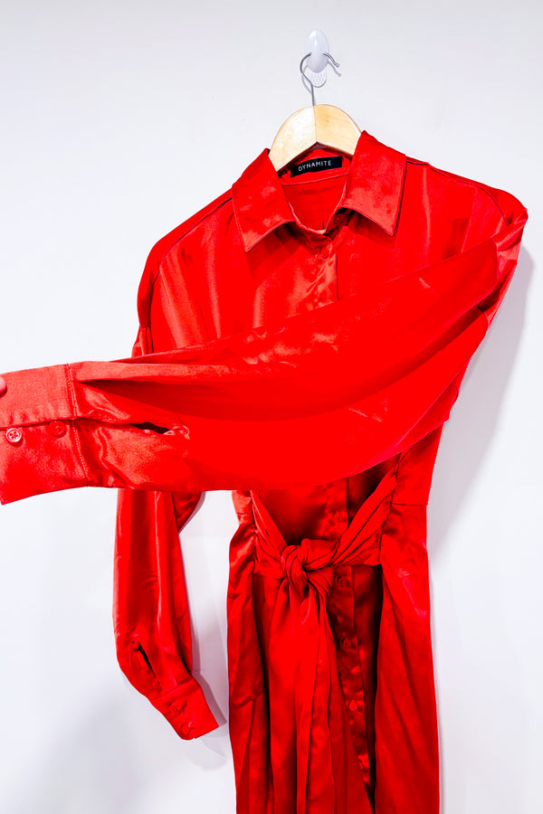Robe chemise satinée orange (xs)-Dynamite-La Penderie du Paradis 🕊