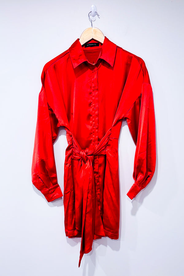 Robe chemise satinée orange (xs)-Dynamite-La Penderie du Paradis 🕊