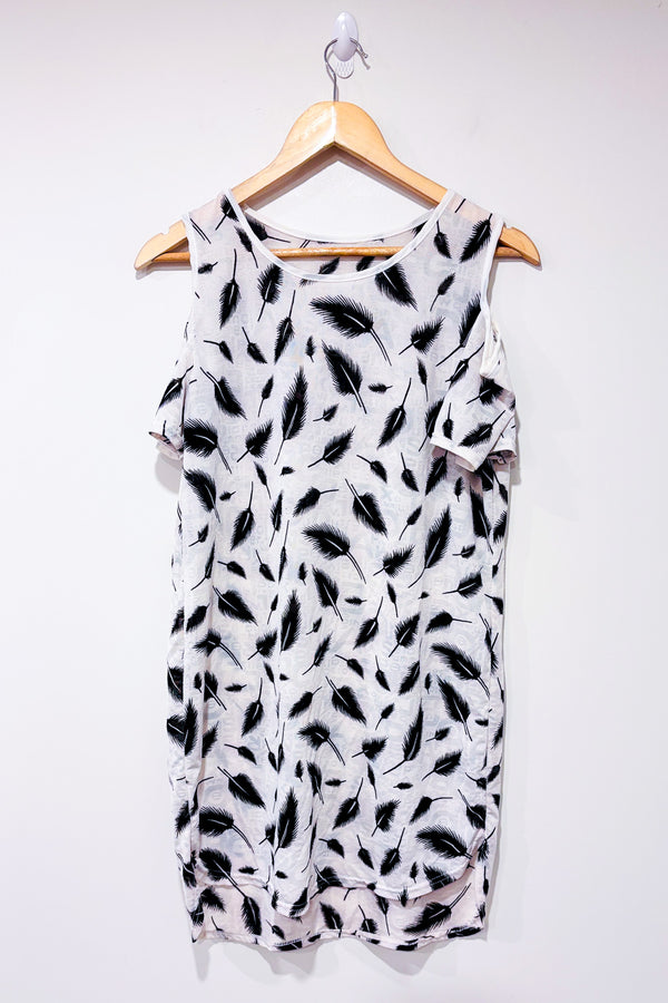 Robe couvre maillot blanche et noire avec feuilles (l)-Autres-La Penderie du Paradis 🕊