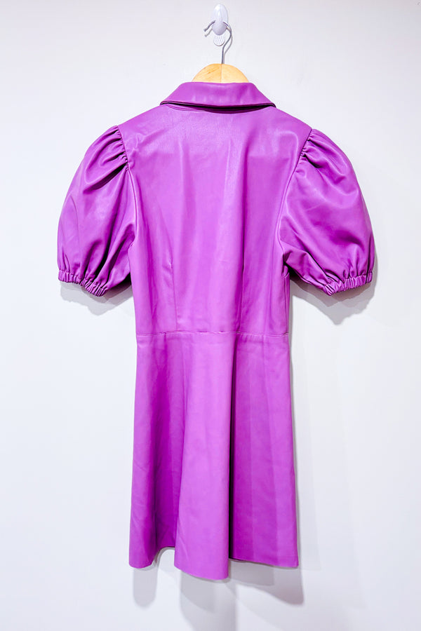 Robe lilas faux cuir avec manches bouffantes (xs)-Zara-La Penderie du Paradis 🕊