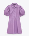 Robe lilas faux cuir avec manches bouffantes (xs)-Zara-La Penderie du Paradis 🕊